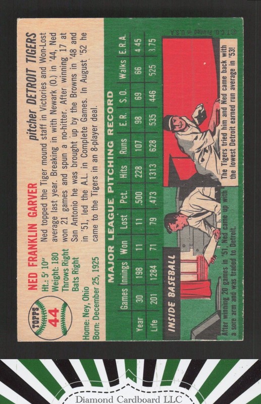 1954 Topps #44 Ned Garver NM (OC) i, back