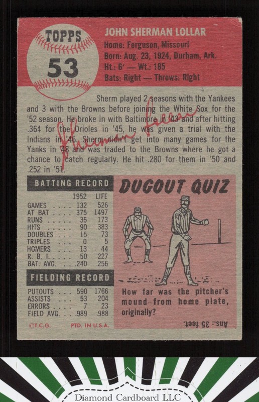 1953 Topps #53 Sherm Lollar VGEX d, back