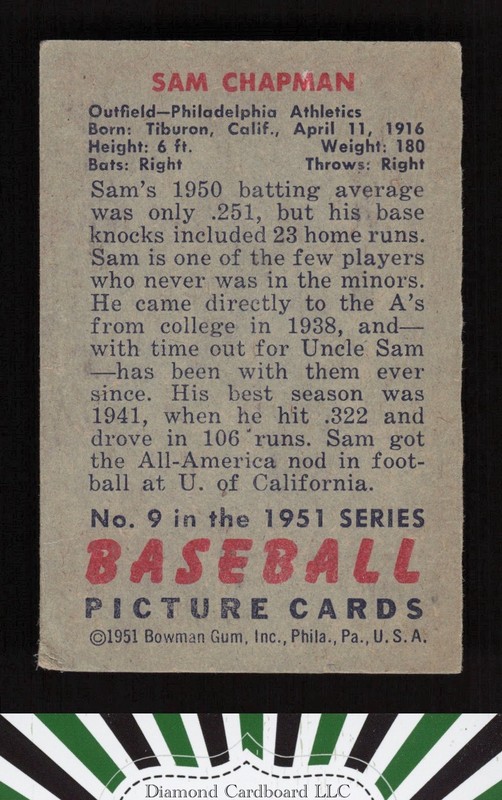 1951 Bowman #9 Sam Chapman GD+, back