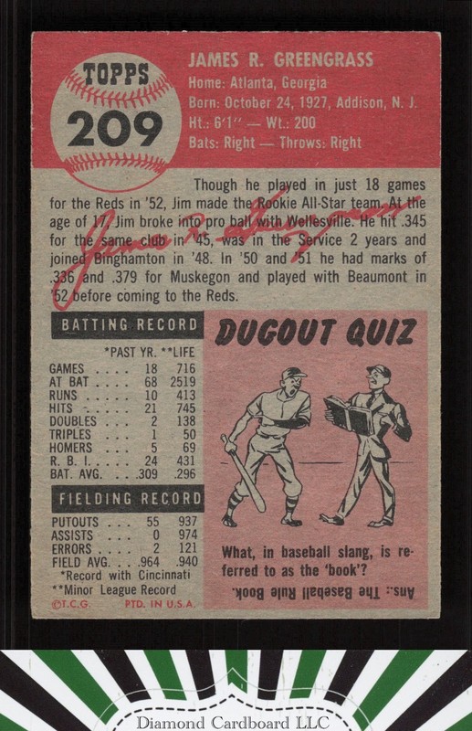 1953 Topps #209 Jim Greengrass VGEX+ i, back