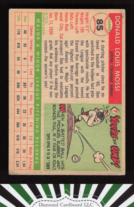 1955 Topps #85 Don Mossi GD a, back