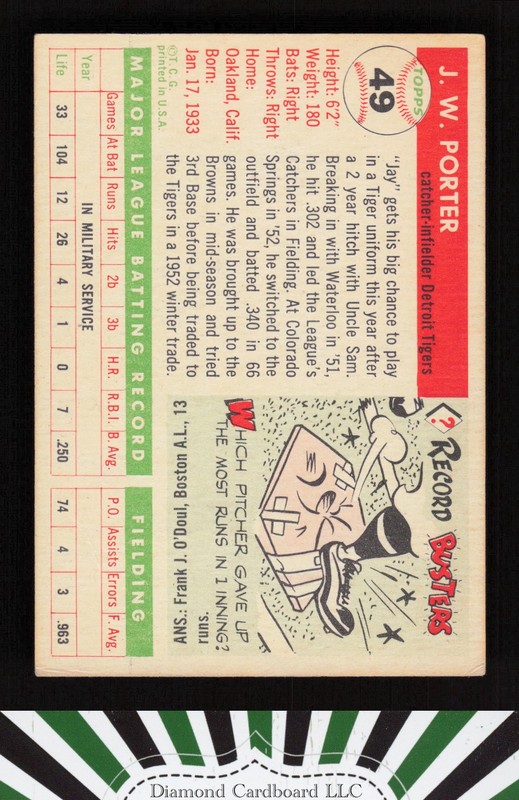 1955 Topps #49 J.W. Porter VGEX+ l, back