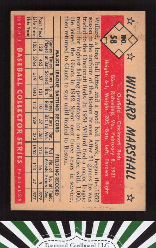 1953 Bowman Color #58 Willard Marshall VGEX [CENTERED] a, back