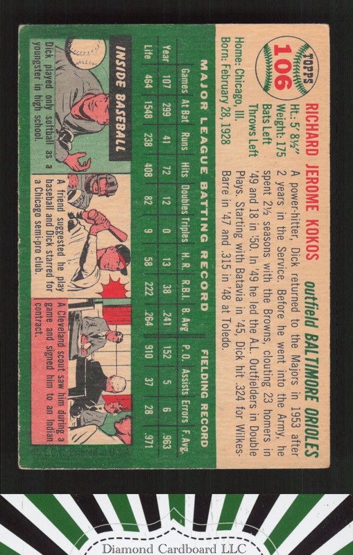 1954 Topps #106 Dick Kokos VGEX e, back