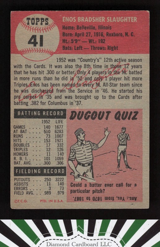 1953 Topps #41 Enos Slaughter VGEX g, back