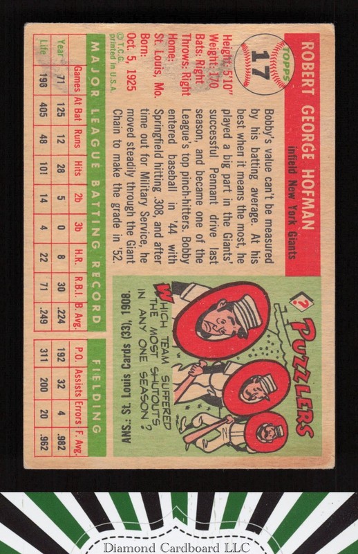 1955 Topps #17 Bobby Hofman GD b, back
