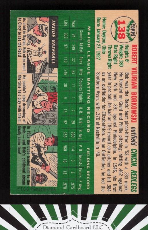 1954 Topps #138 Bob Borkowski VGEX g, back