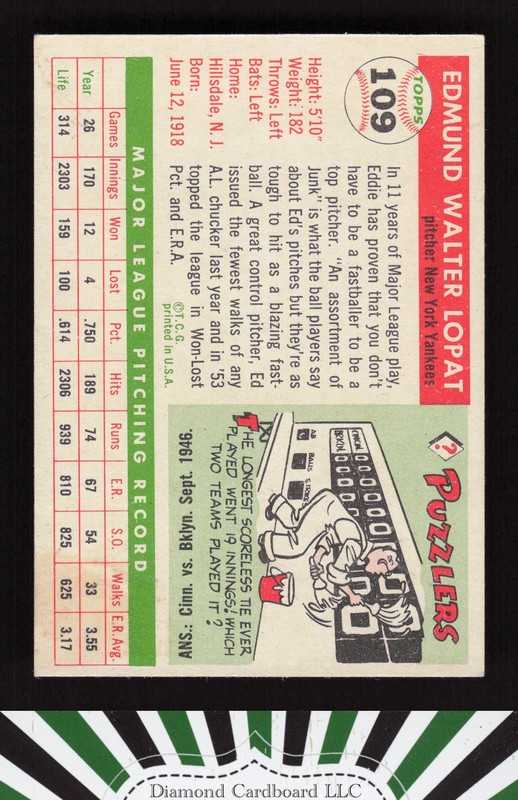1955 Topps #109 Ed Lopat EX [NICELY CENTERED] j, back