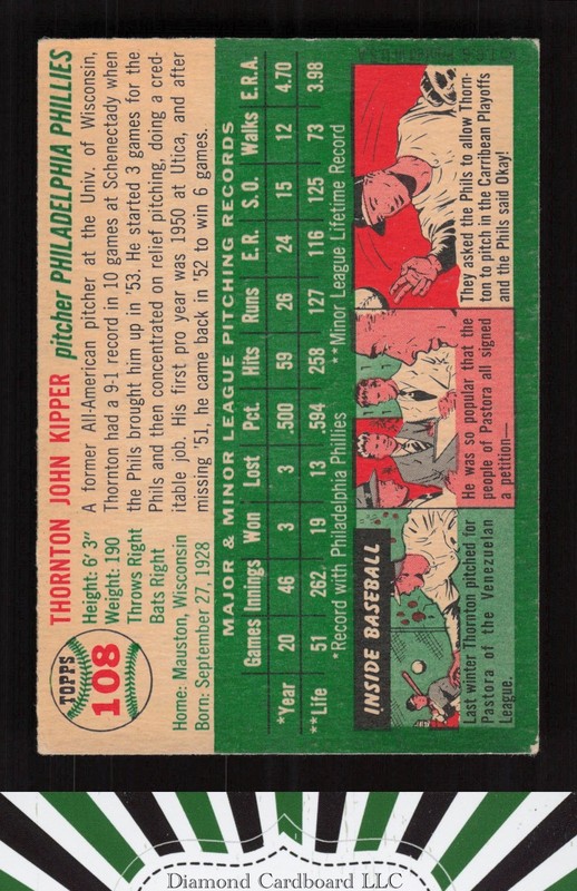 1954 Topps #108 Thornton Kipper VGEX n, back