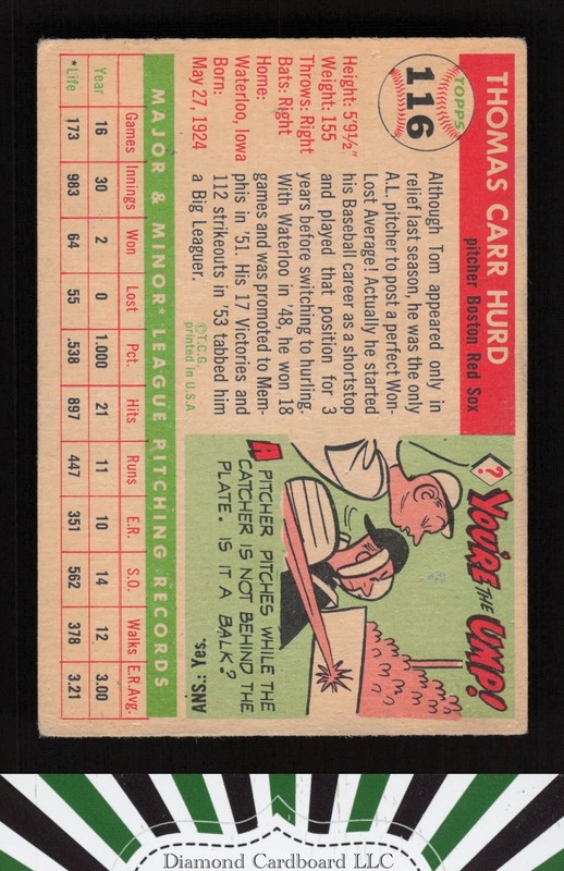 1955 Topps #116 Tom Hurd GD+ a, back