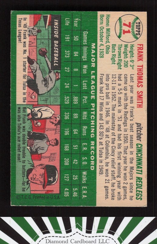 1954 Topps #71 Frank Smith VG [SHARP] h, back