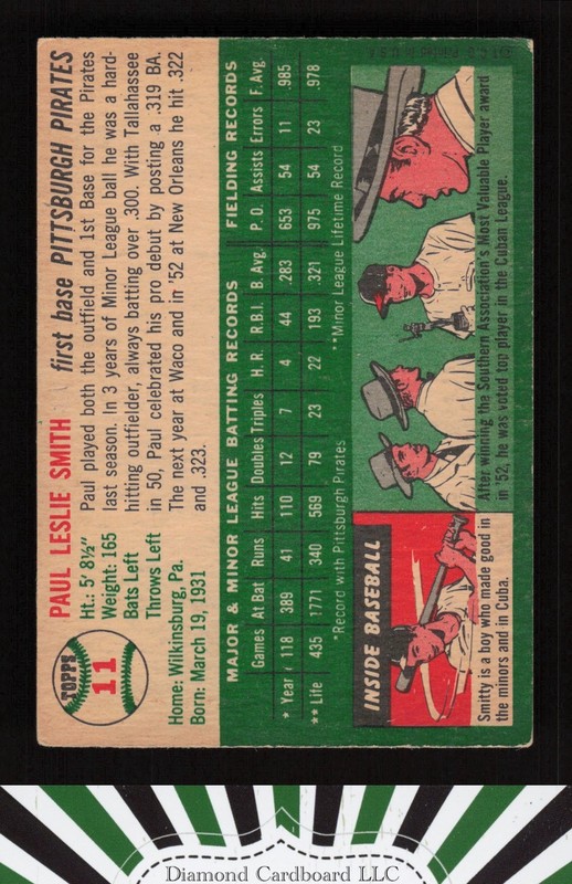 1954 Topps #11 Paul Smith VGEX d, back