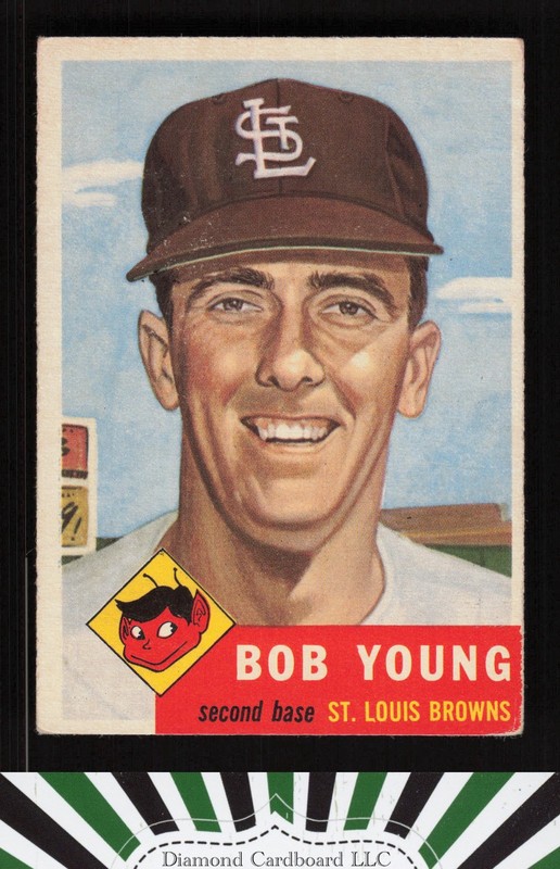 1953 Topps #160 Bobby Young : Bio uses white text VG e, front