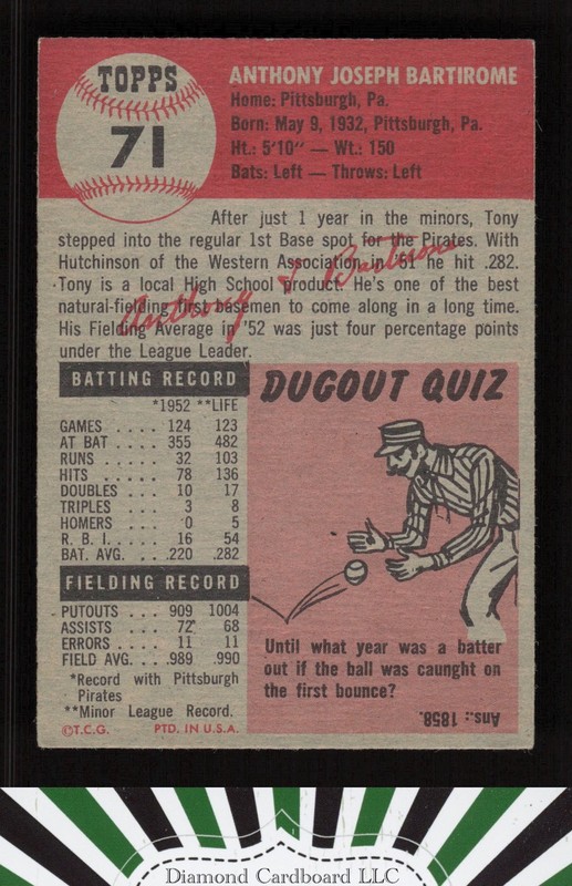 1953 Topps #71 Tony Bartirome VGEX+ [CENTERED] i, back