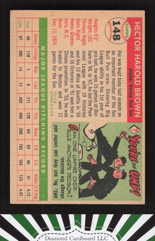 1955 Topps #148 Hal Brown VGEX h, back