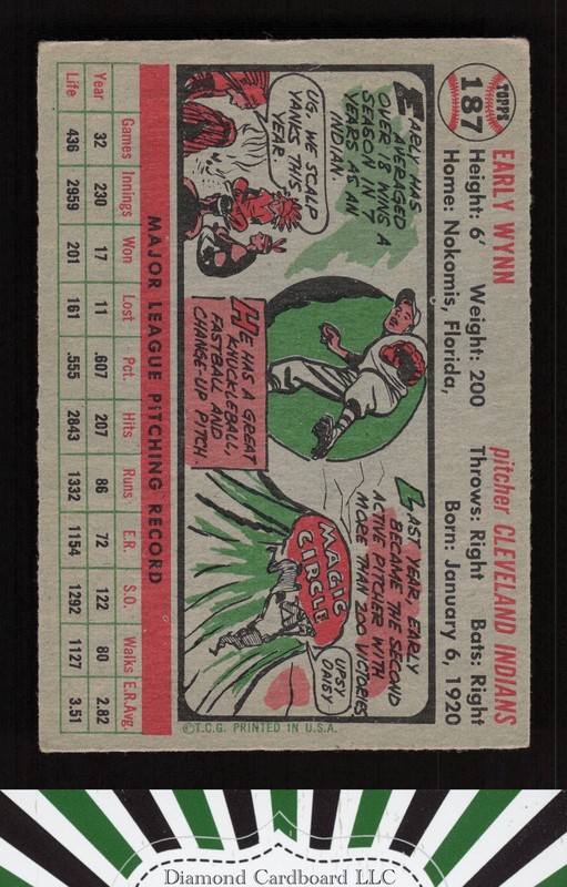 1956 Topps #187 Early Wynn VG+ f, back