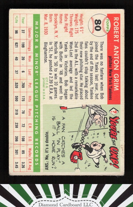 1955 Topps #80 Bob Grim VG b, back