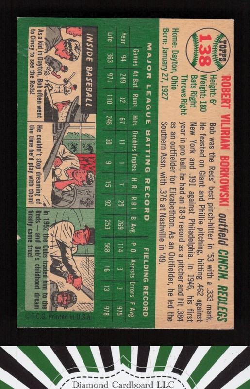 1954 Topps #138 Bob Borkowski EX b, back