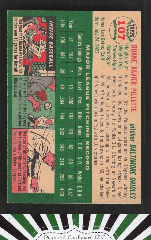 1954 Topps #107 Duane Pillette GD h, back