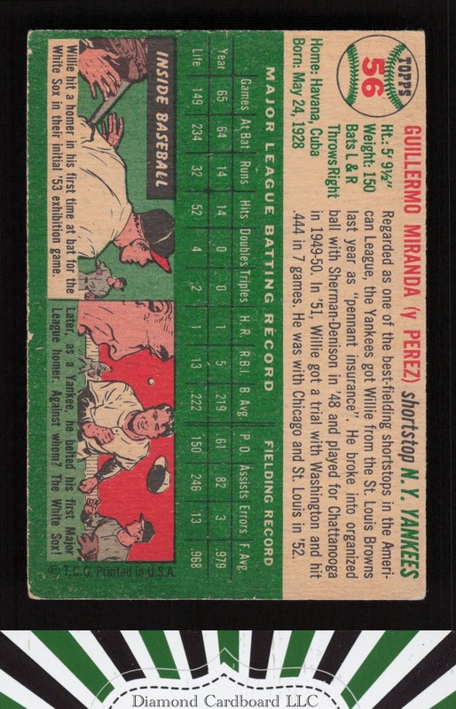 1954 Topps #56 Willy Miranda VGEX i, back