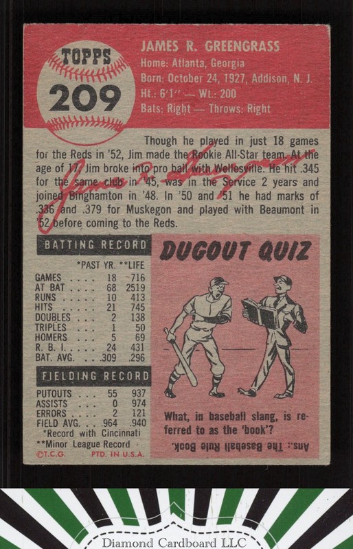 1953 Topps #209 Jim Greengrass VGEX+ j, back