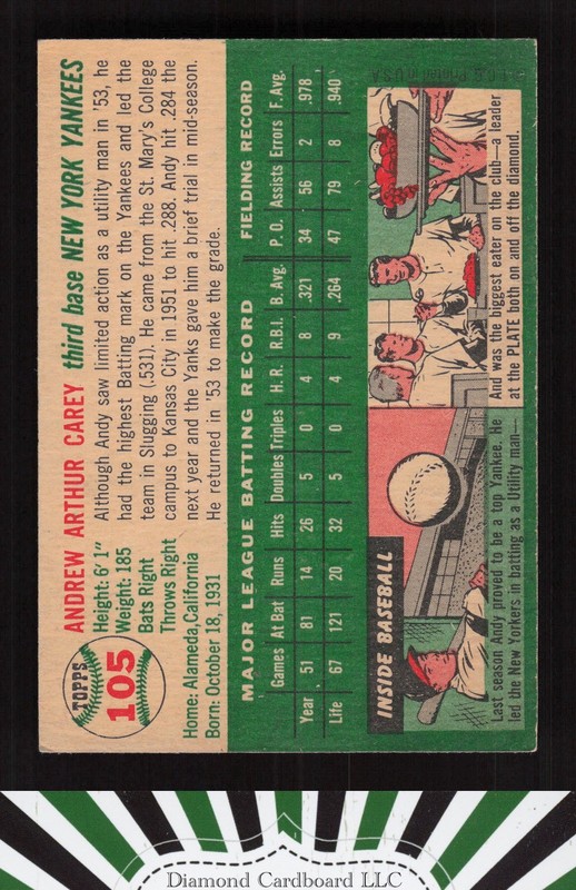 1954 Topps #105 Andy Carey EX i, back