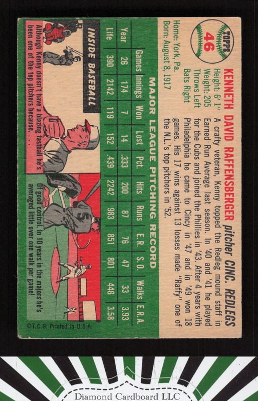 1954 Topps #46 Ken Raffensberger VGEX+ b, back