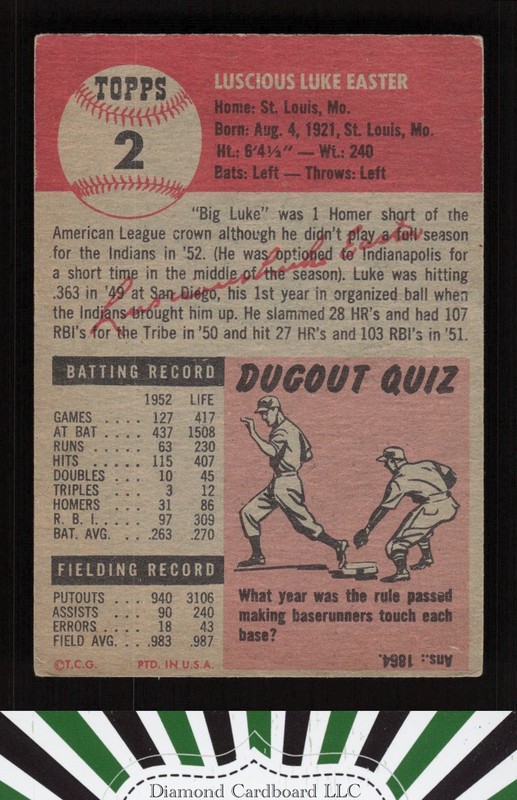 1953 Topps #2 Luke Easter VGEX [GOOD EYE APPEAL] d, back