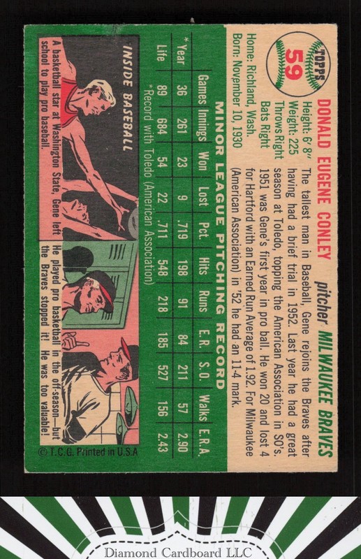 1954 Topps #59 Gene Conley VG+ l, back