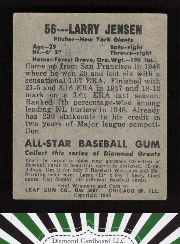 1948-49 Leaf #56 Larry Jansen VG a, back