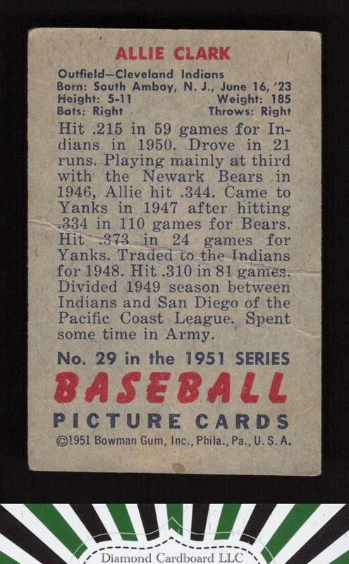 1951 Bowman #29 Allie Clark PR, back