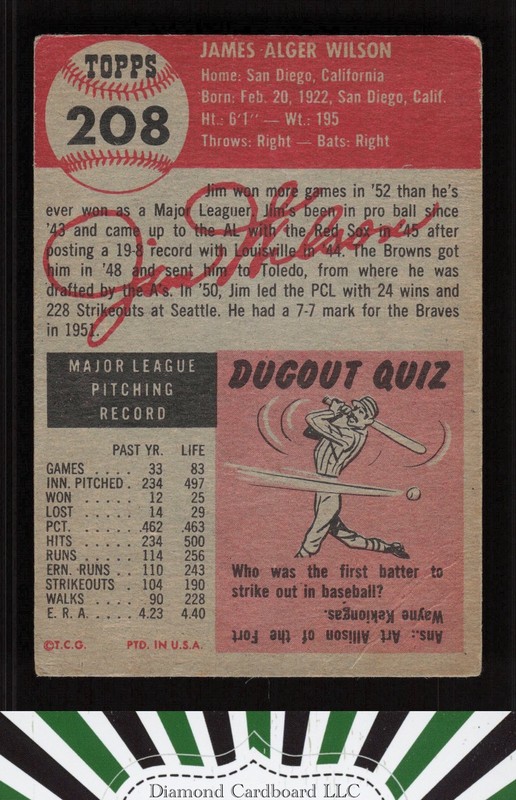 1953 Topps #208 Jim Wilson FR a, back