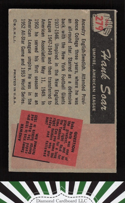 1955 Bowman #279 Hank Soar EX+, back
