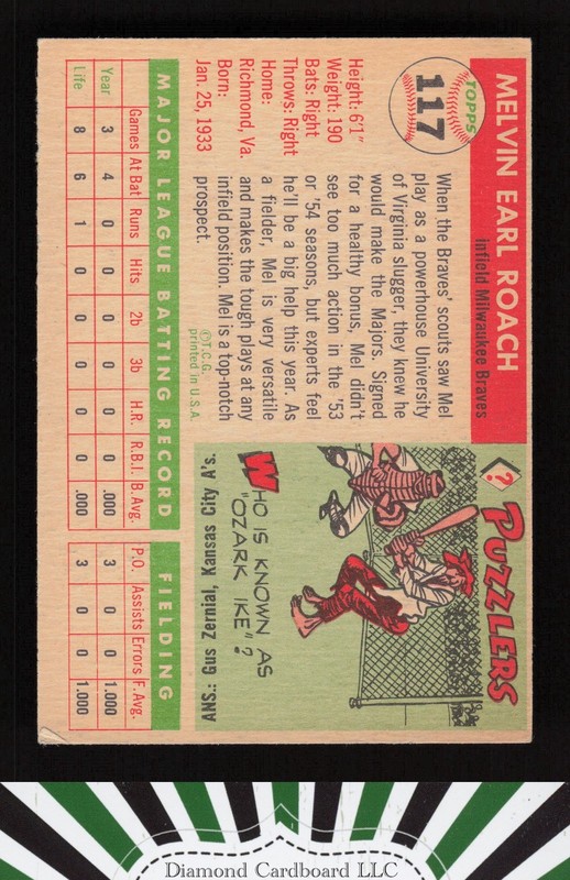 1955 Topps #117 Mel Roach VGEX c, back