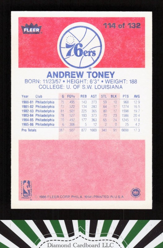 1986-87 Fleer #114 Andrew Toney NMMT, back