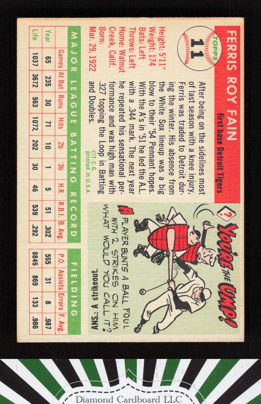 1955 Topps #11 Ferris Fain VGEX+ t, back