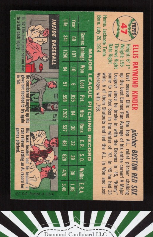 1954 Topps #47 Ellis Kinder VGEX+ b, back