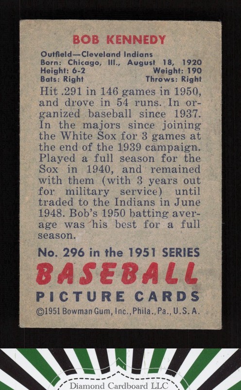 1951 Bowman #296 Bob Kennedy VG, back