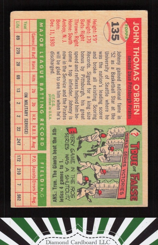 1955 Topps #135 Johnny O'Brien VG d, back