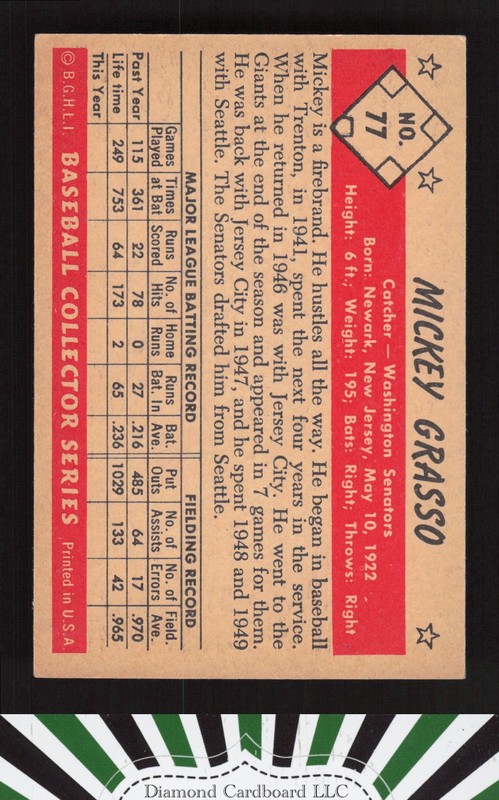 1953 Bowman Color #77 Mickey Grasso VGEX b, back