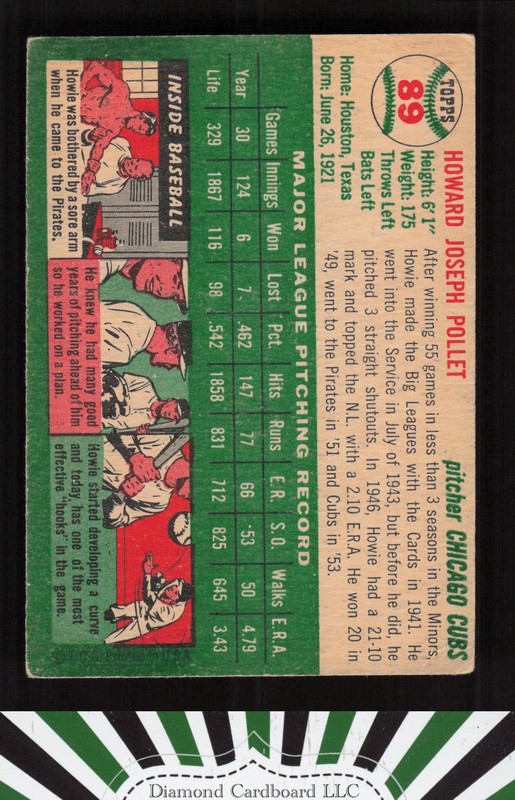 1954 Topps #89 Howie Pollet GD c, back