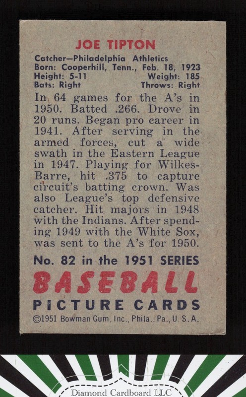 1951 Bowman #82 Joe Tipton VGEX, back