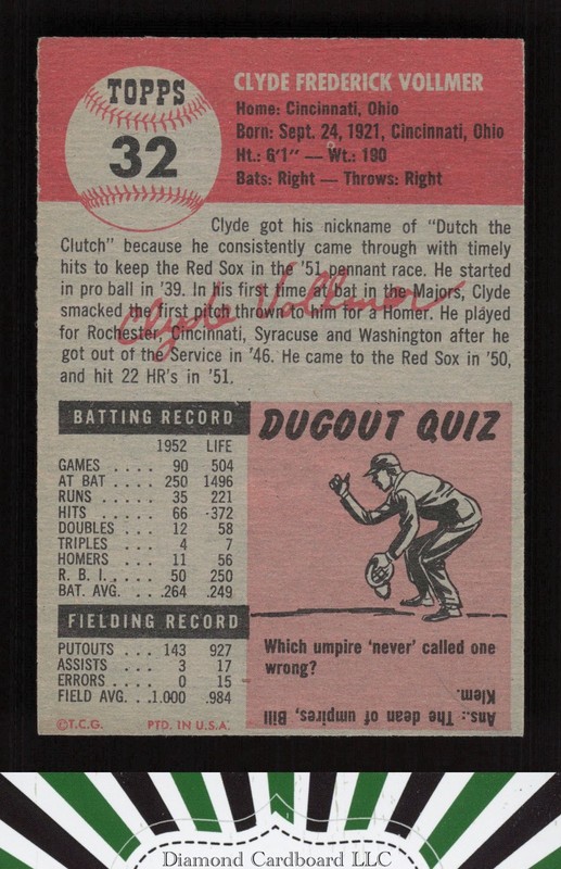 1953 Topps #32 Clyde Vollmer VG+ [SHARP CARD] j, back