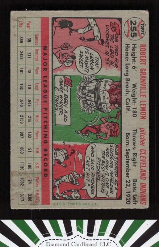 1956 Topps #255 Bob Lemon VGEX e, back