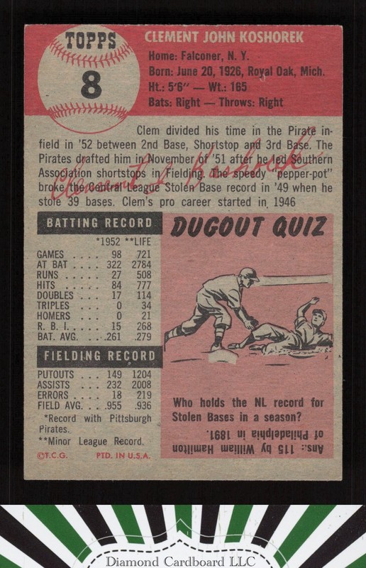 1953 Topps #8 Clem Koshorek EXMT i, back
