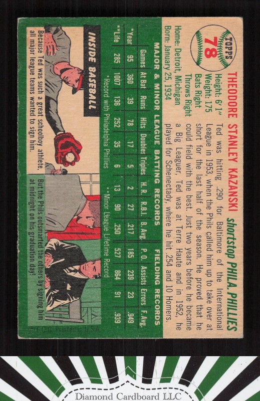 1954 Topps #78 Ted Kazanski VG c, back
