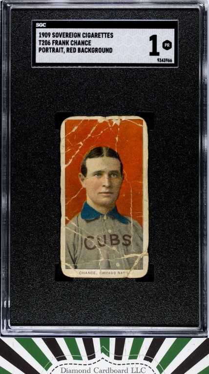 1909 T206 Sovereign Frank Chance Red Background Portrait SGC 1, front