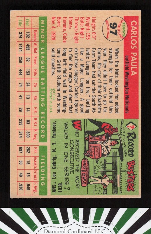 1955 Topps #97 Carlos Paula VGEX h, back