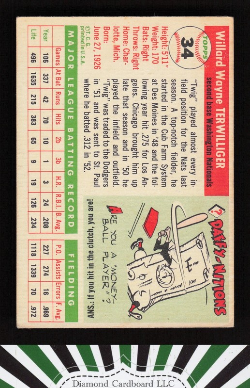 1955 Topps #34 Wayne Terwilliger VGEX c, back