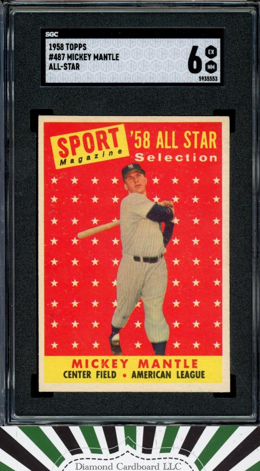 1958 Topps #487 Mickey Mantle All Star SGC 6, front